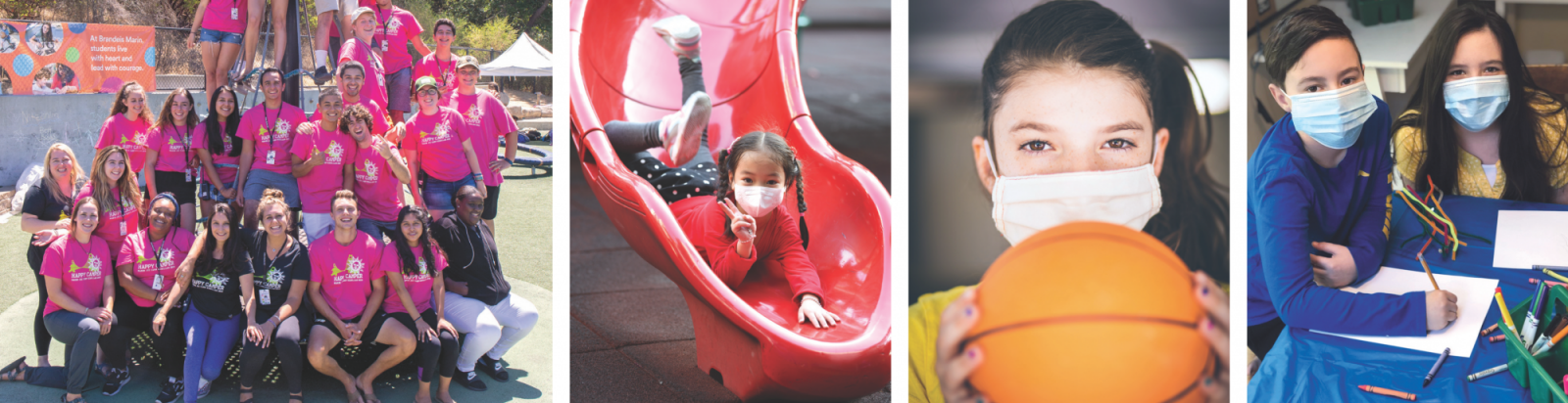4 images of children in masks enjoying JCC day camp