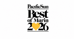 Text “Pacific Sun Best of Marin 2026” with a yellow heart forming the “0” in “2026,” all on a white background.